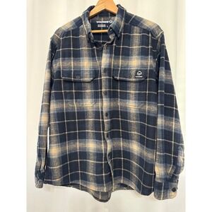 Wolverine Mens Navy Blue Tan Plaid Flannel Button Down Shirt Large